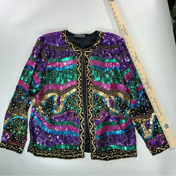 Jakelin Designs vintage silk sequin statement jacket XL - Picture 15 of 16